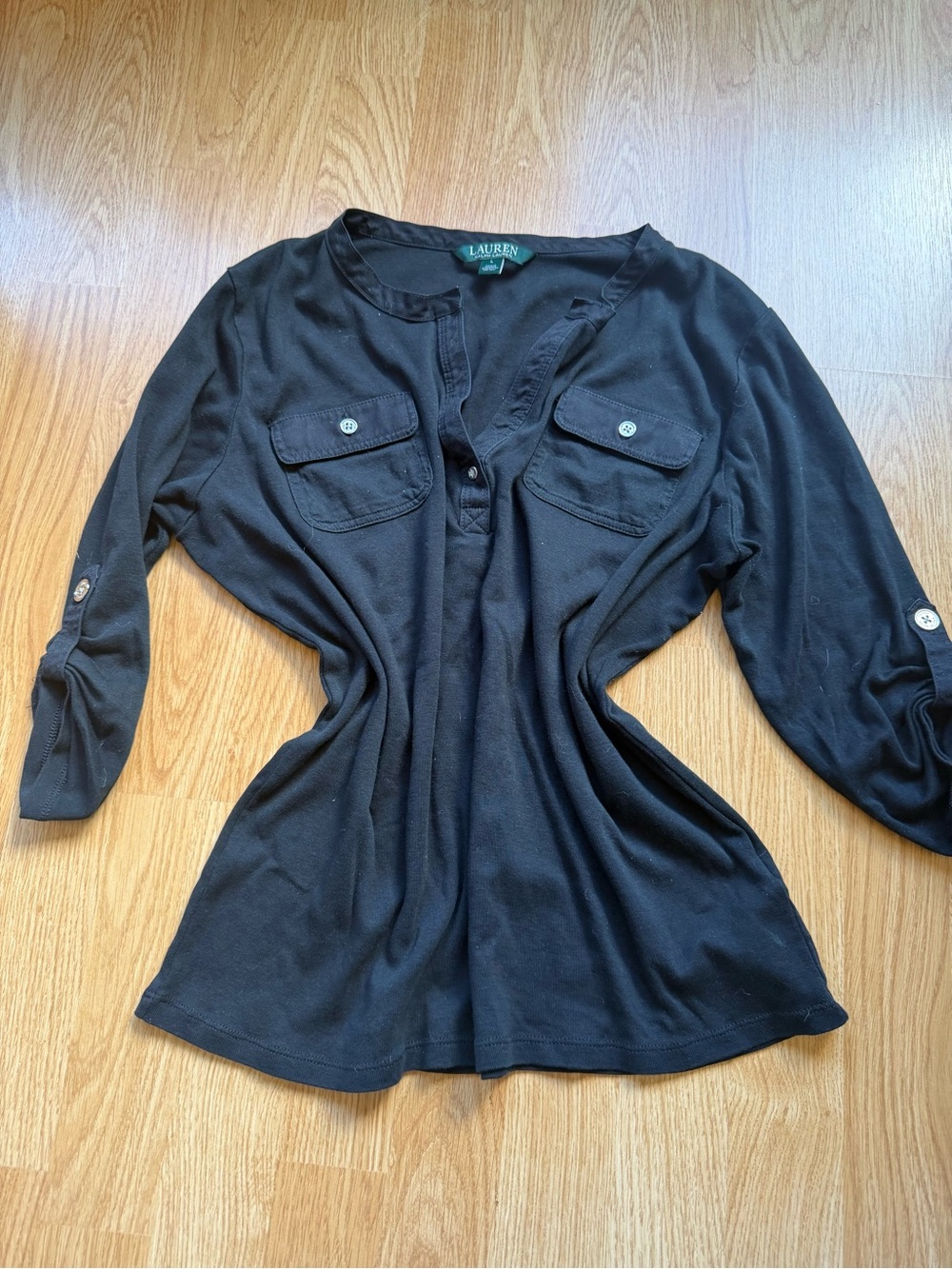 Lauren Ralph Lauren Black Women's Button-Front Utility Blouse